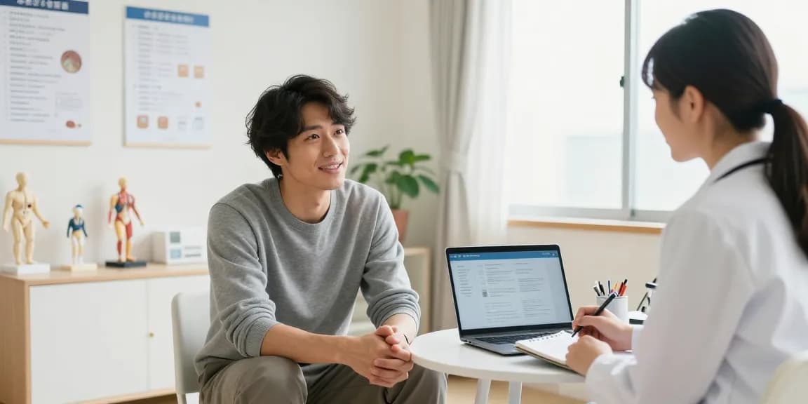 キトー君の口コミを語る男性患者と医療専門家の相談シーン