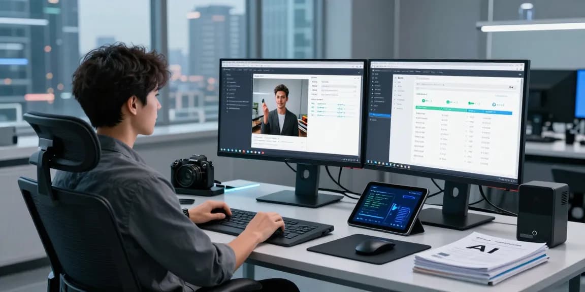 Using a free AI detector in a modern digital lab with multiple screens displaying image analysis results.