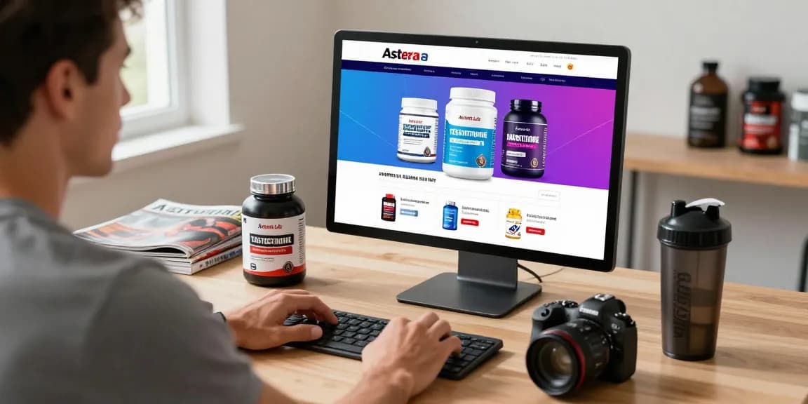 Fit individual exploring Astera Shop for quality steroids online, showcasing a vibrant e-commerce experience.