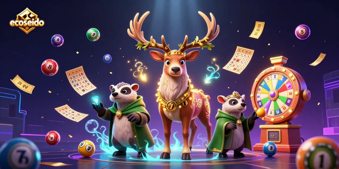Spin and win with ecoseido in this vibrant lottery scene filled with dynamic gaming elements.