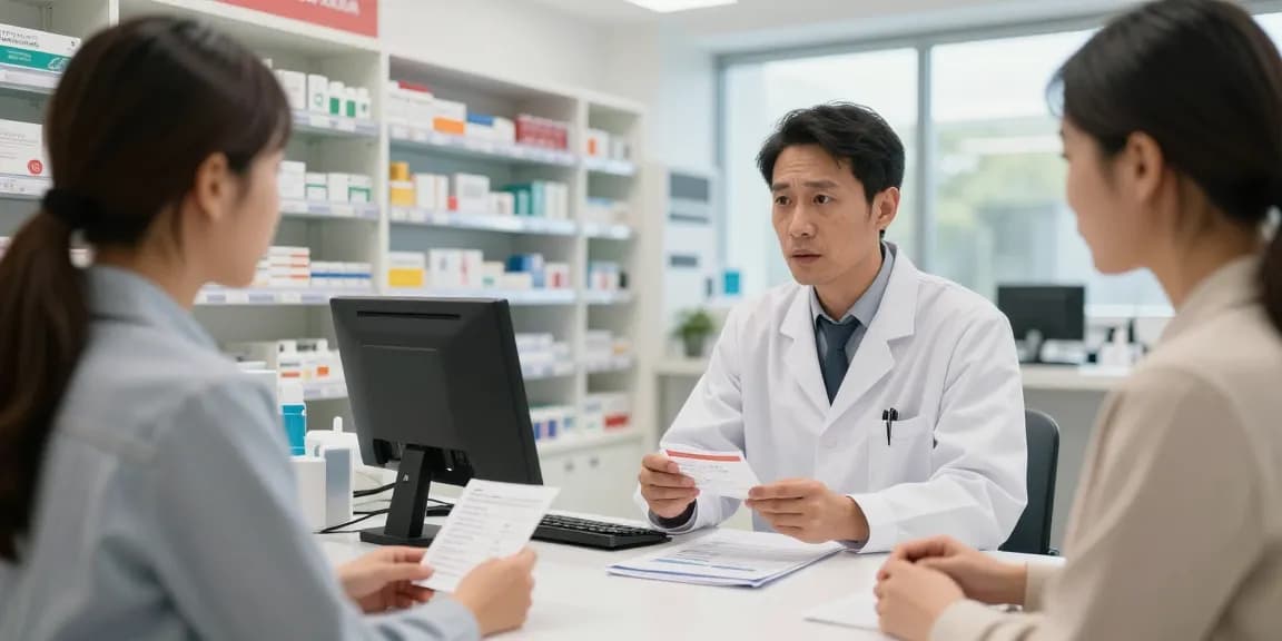Ivermectin dosage for humans being explained by a pharmacist in a modern pharmacy environment