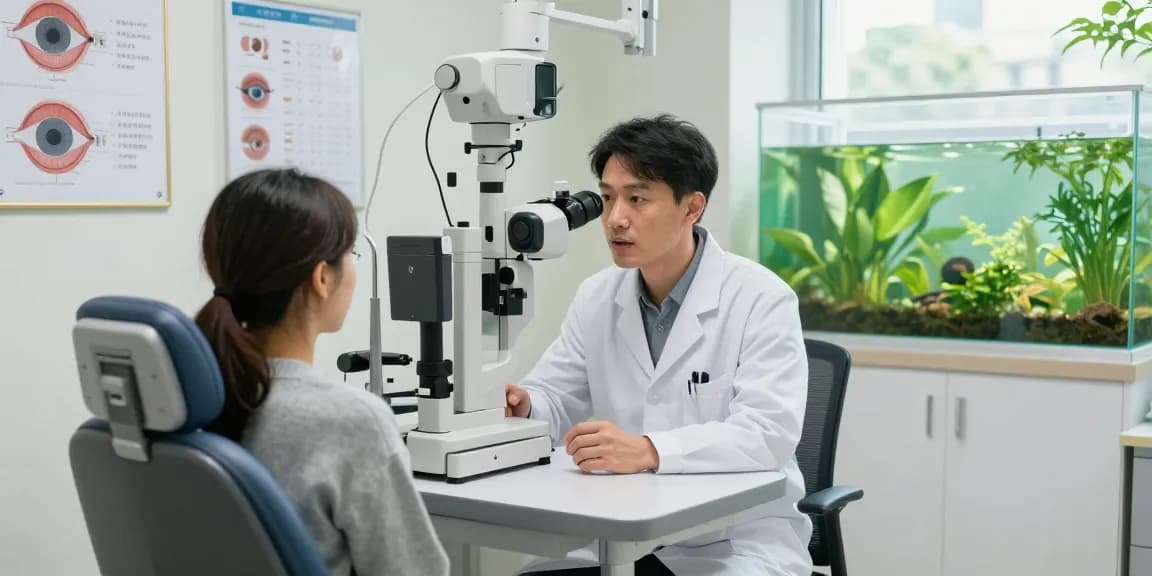Engaging consultation on Dry Eye Treatment in a modern ophthalmology clinic.