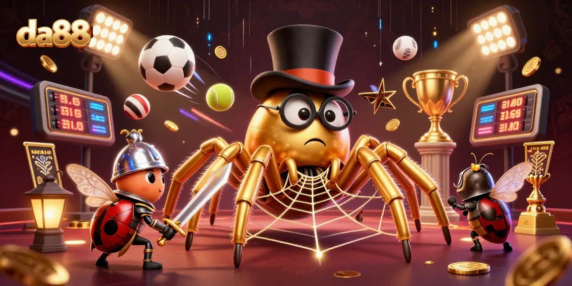Experience thrilling betting action with da88 as a golden tarantula and beetle knight in a vibrant casino.