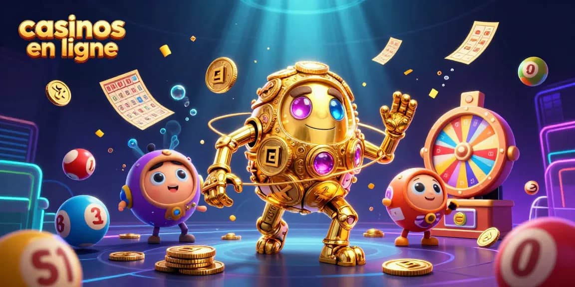 Profitez des casinos en ligne avec des personnages en 3D, des pièces dorées, et des effets d'animation.