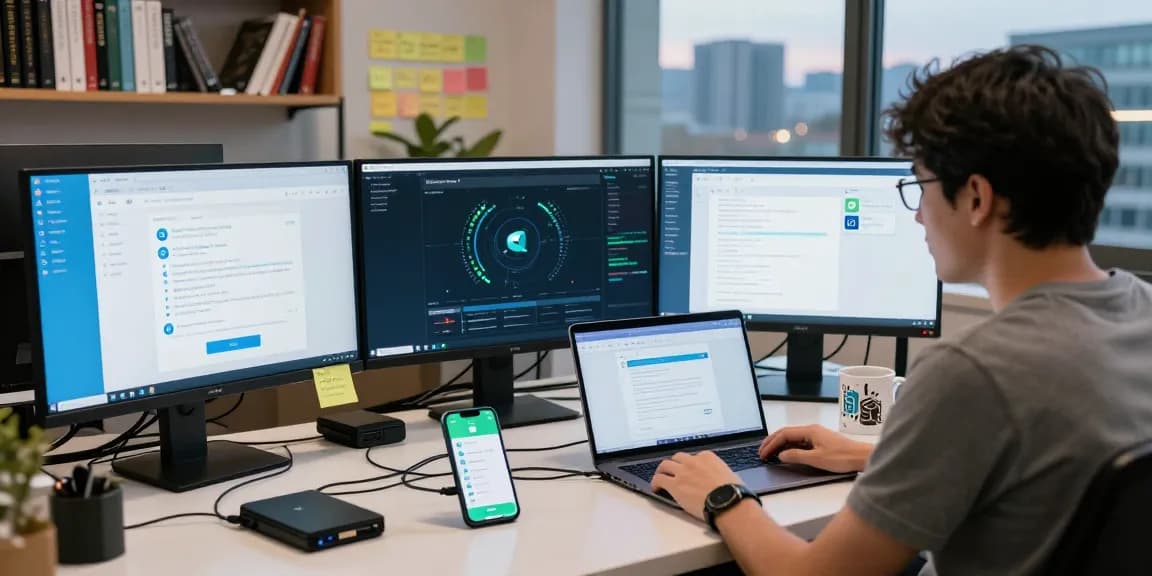 Fixing telegram sms china fix in a tech troubleshooting workspace with multiple screens and tools.