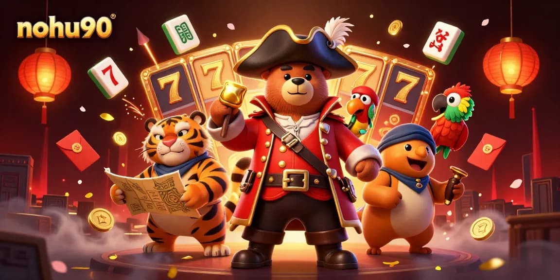Nohu90 players spin slots with vibrant characters and festive elements, immersed in thrilling gameplay.