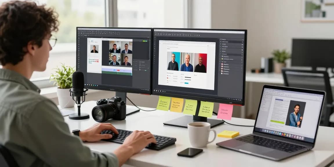 Creative workspace showcasing Snipaste with vibrant screens and modern tools, reflecting productivity and innovation.