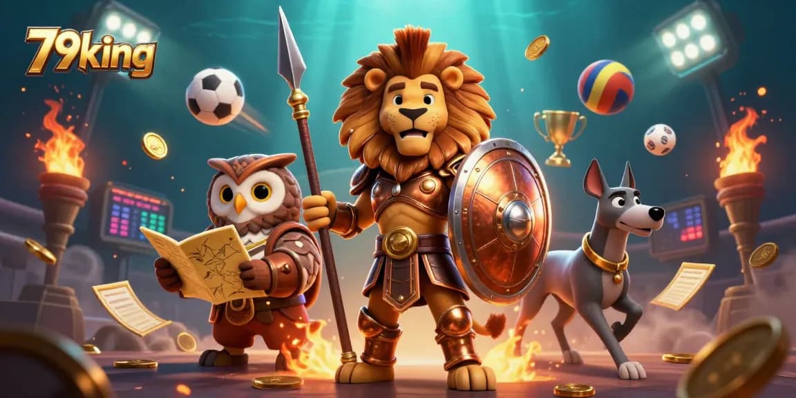 Engage in thrilling sports betting with 79king's dynamic gaming elements, featuring a Spartan lion and tactical owl.