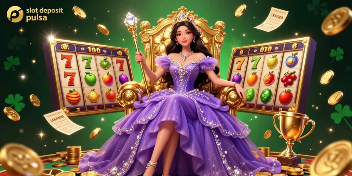 Spin and win at slot deposit pulsa with a charming princess amid golden coins and vibrant game elements.