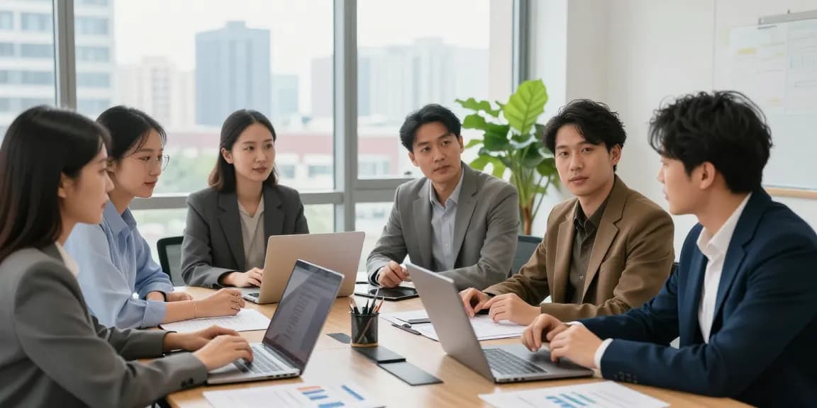 Team discussing merchant cash advance for small business in modern office.