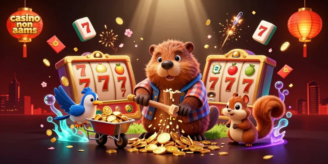Vivi l'emozione dei casinò non AAMS con personaggi vivaci e monete d'oro che piovono in questa illustrazione dinamica.
