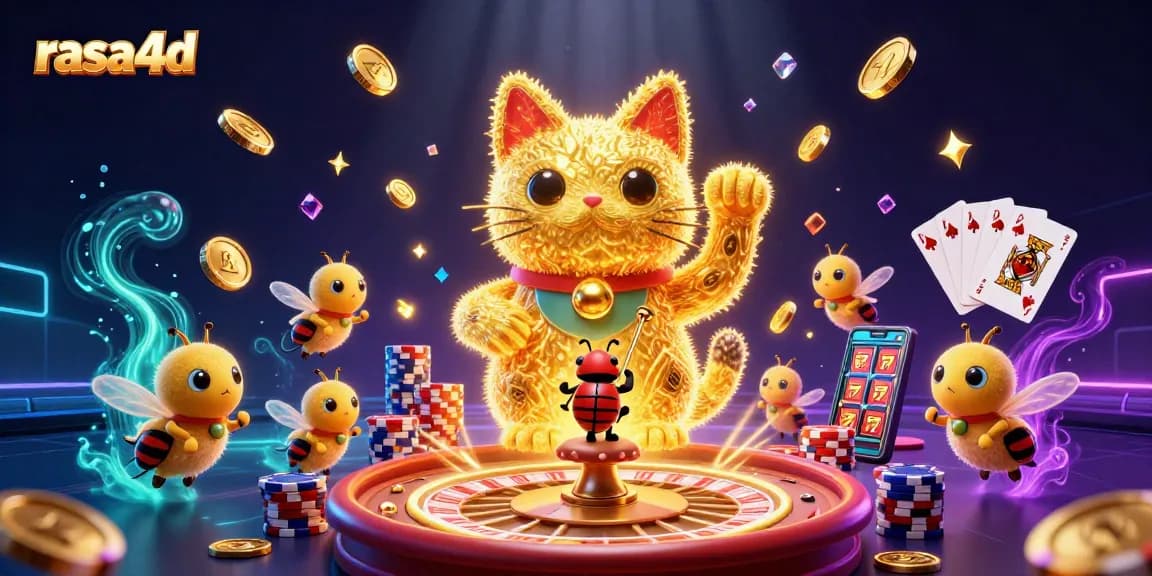 Engage with the dynamic world of rasa4d as golden fireflies bring luck in a vibrant casino setting.