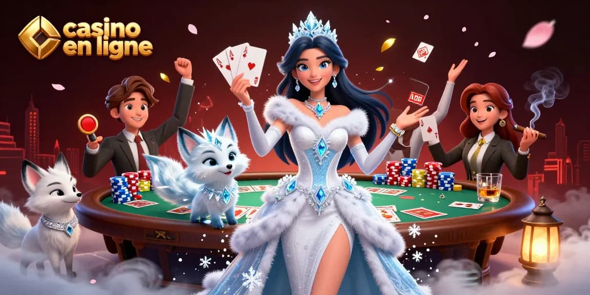 Engage in thrilling casino en ligne action featuring a stunning ice queen and vibrant poker elements.