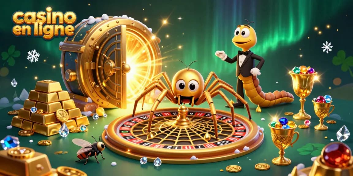 Le casino en ligne animé avec une araignée dorée et un croupier centipède s'occupant des paris.