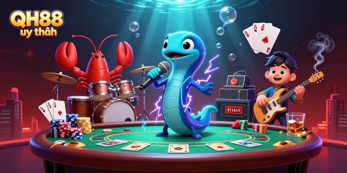 Experience the vibrant underwater casino world with QH88 uy tín in a lively 3D illustration.