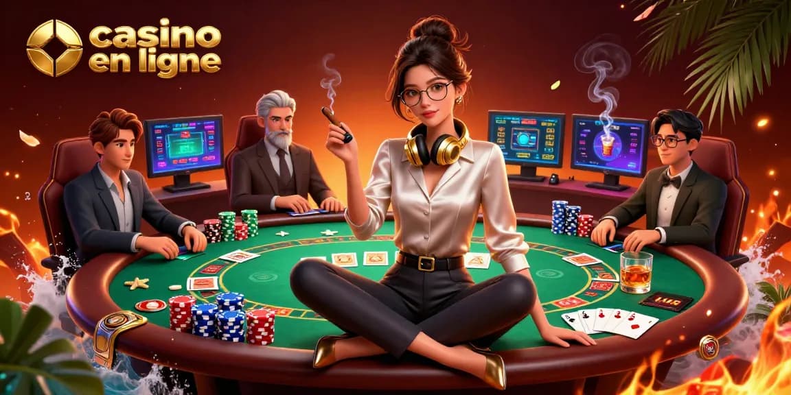 Jouez à des jeux de casino en ligne palpitants avec un joueur expérimenté dans une scène de casino animée
