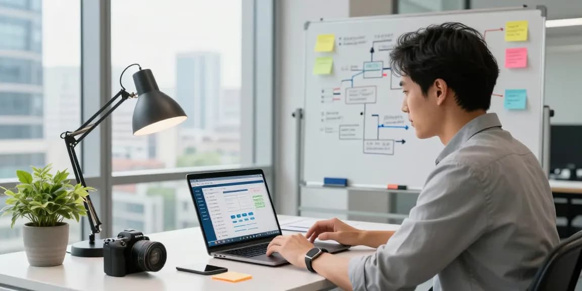 Consultant on video call in a modern office, find out more about innovative consulting strategies.