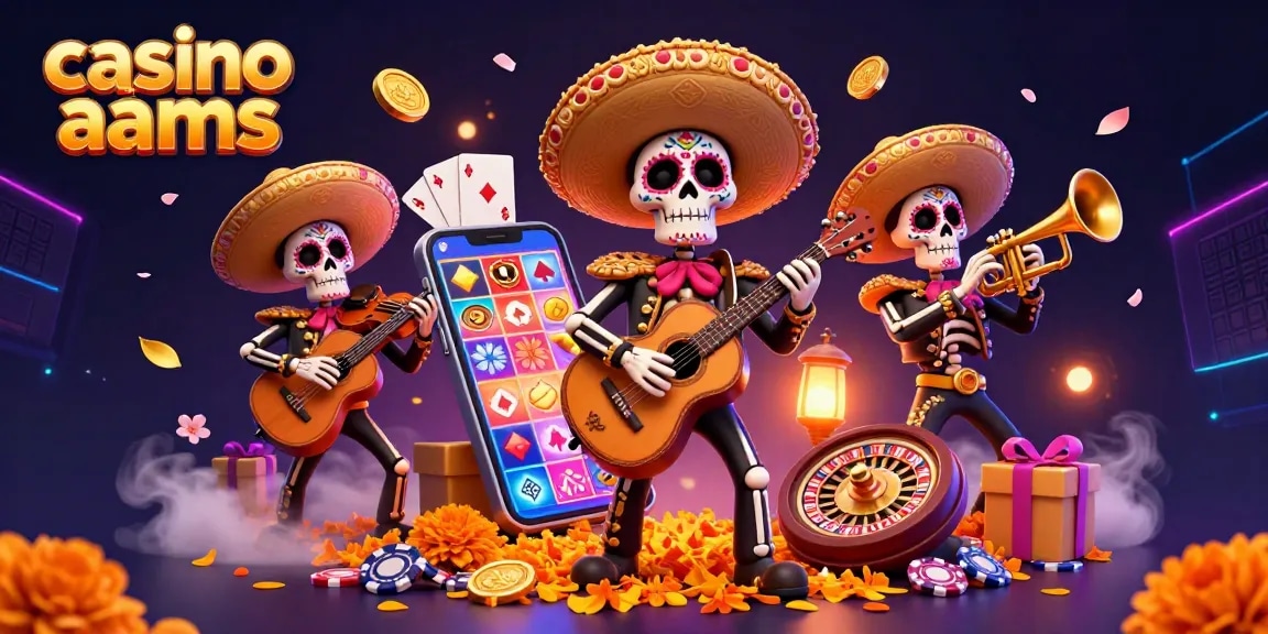 Scopri l'emozione dei casinò non AAMS con un'illustrazione 3D vibrante a tema mariachi piena di elementi di gioco.