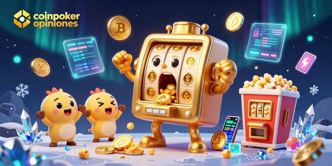 Giocatori esprimono le loro opinioni su CoinPoker mentre una slot machine trionfa.