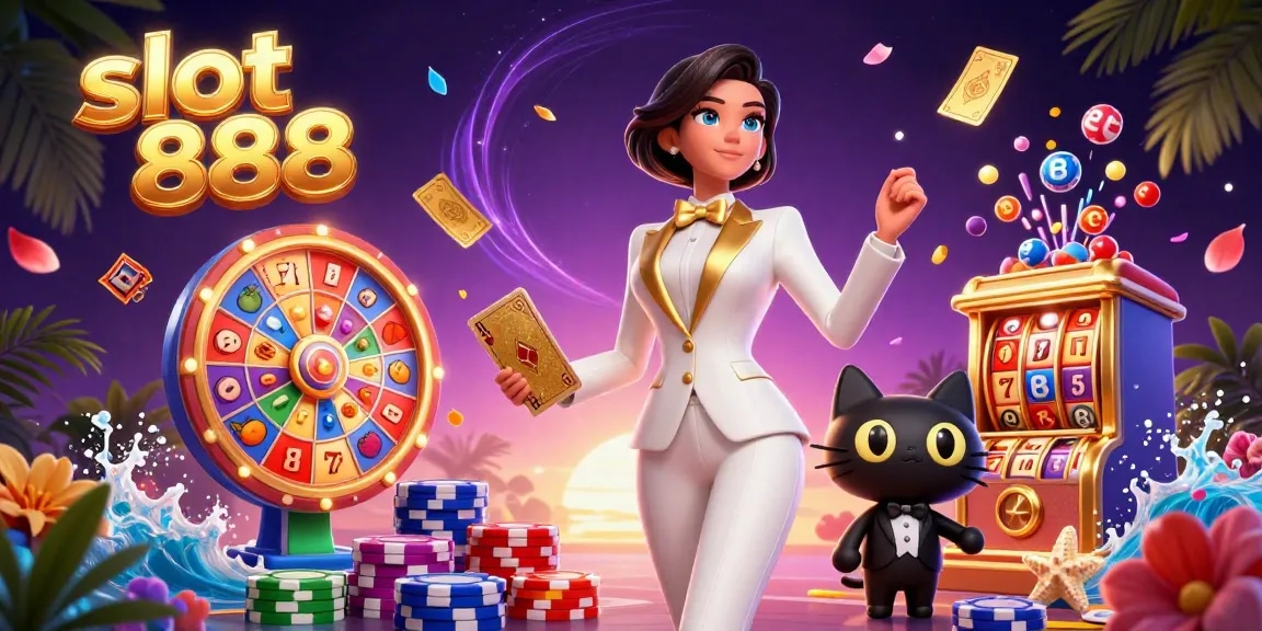 Experience thrilling gameplay with slot 888 in a vibrant 3D casino scene featuring animated elements.