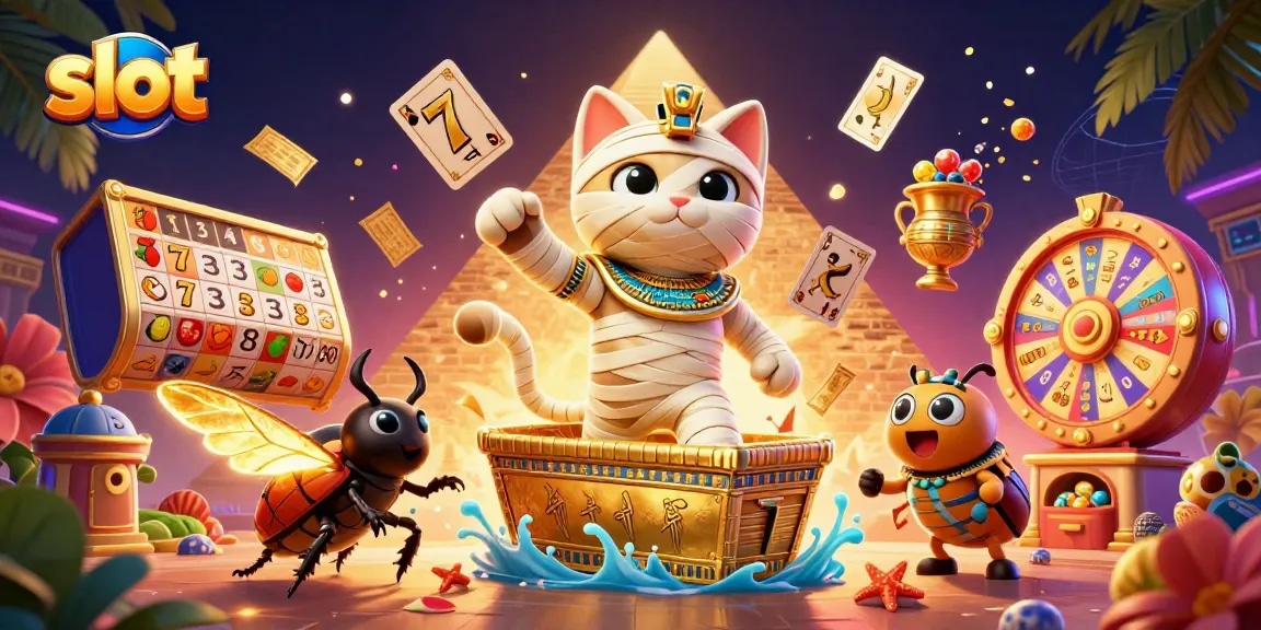 Experience thrilling slot action with an Egyptian mummy cat and a glowing scarab beetle.