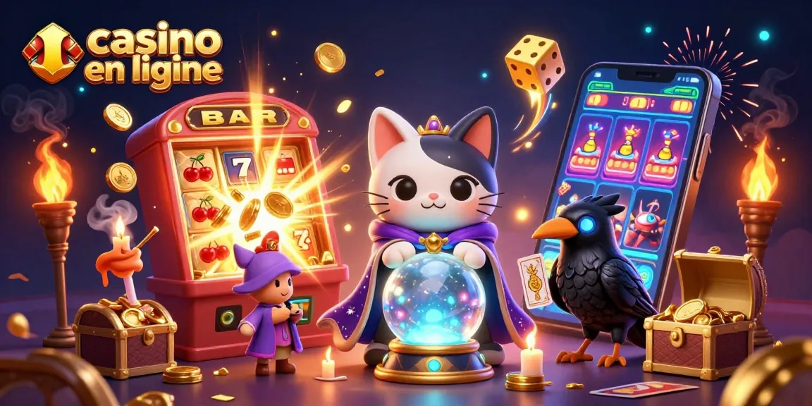 Découvrez le monde vibrant des casinos en ligne avec une scène mystique incluant une voyante et des éléments de jeu.