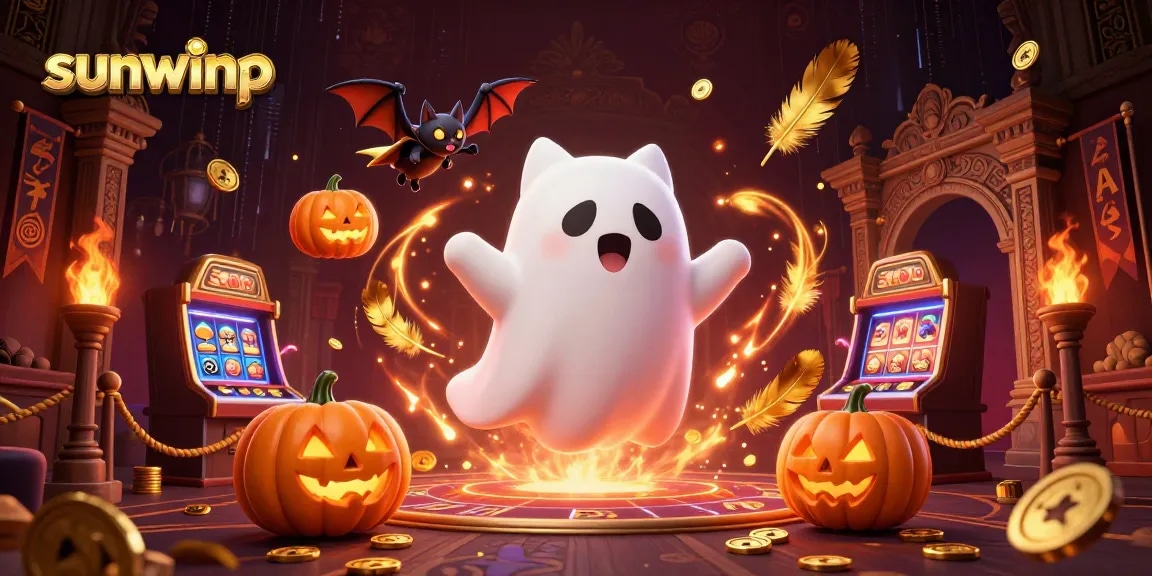 Join the fun with sunwinp's ghostly cat and vampire bat in this vibrant casino adventure.