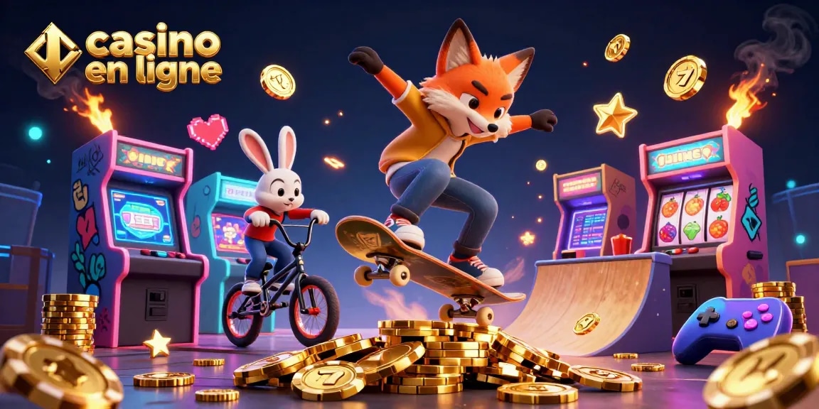 Découvrez le frisson du casino en ligne avec une scène animée de renard et de lapin en 3D.
