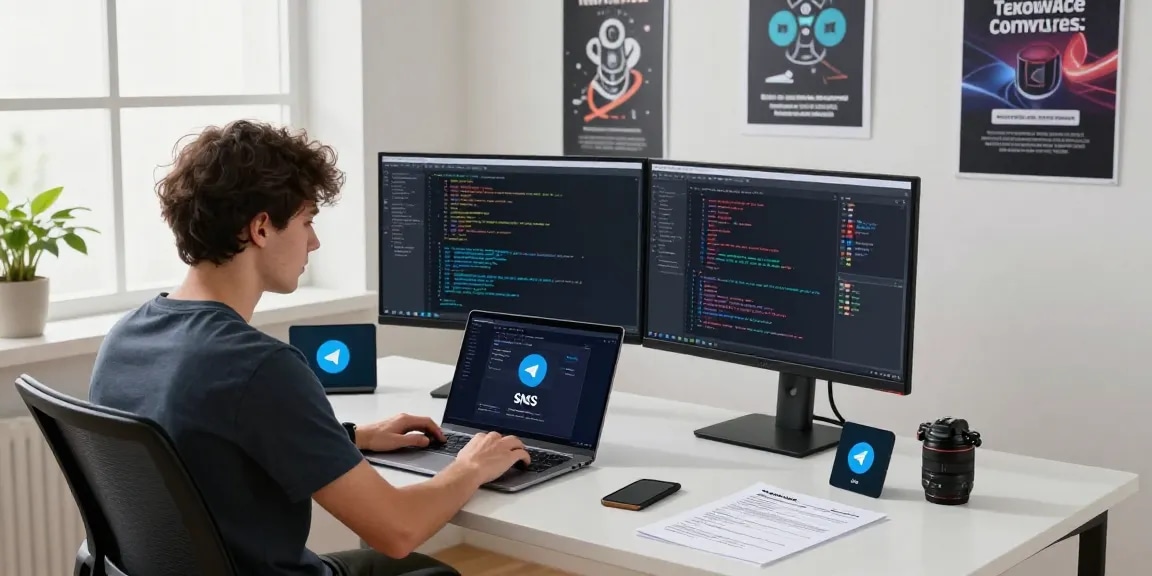 Fixing Telegram SMS issues in a tech workspace with network tools and code.