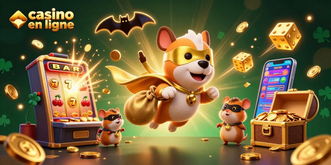 Jouer au casino en ligne avec des personnages animés entourés de machines à sous et de pièces d'or