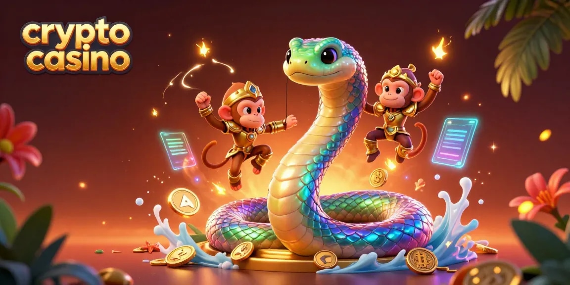 Jouez en ligne dans un crypto casino avec des personnages lumineux et des éléments de jeux dynamiques.