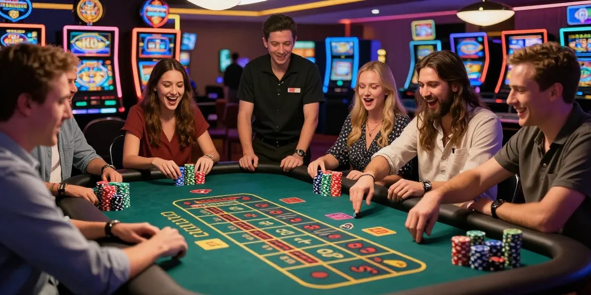 Players engaging at a roulette table in a casino, enjoying the tambakbet link experience.