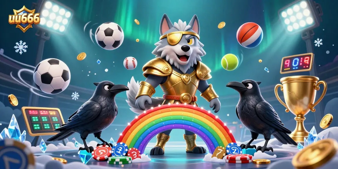 Join the thrilling world of uu666 with an engaging scene of Odin amidst casino excitement and sports betting action.