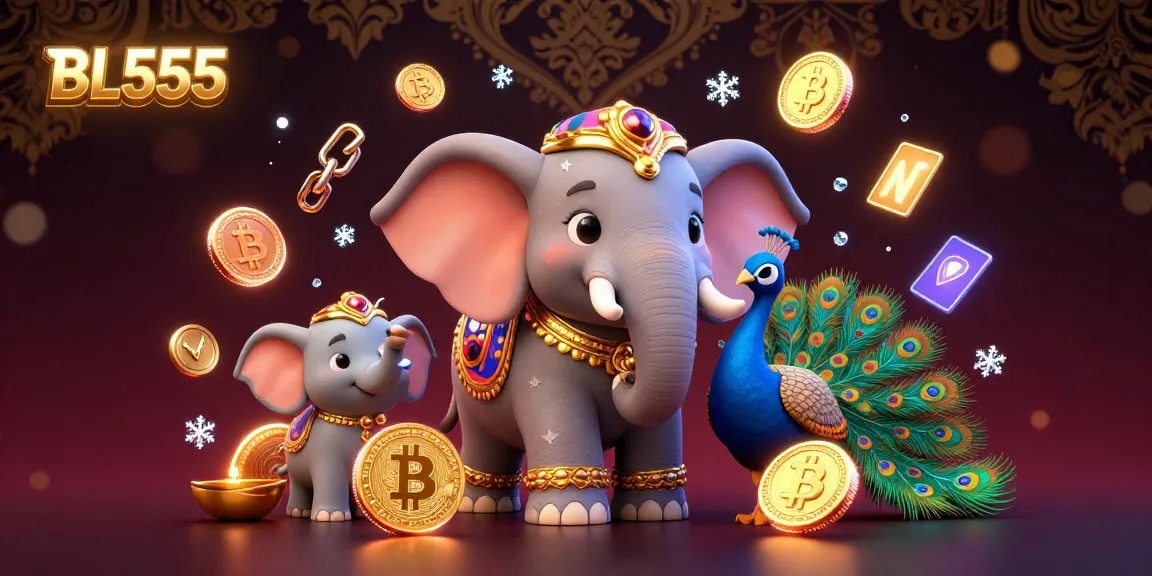 Experience thrilling moments at BL555 with vibrant casino-themed 3D illustration showcasing stunning characters and crypto elements.