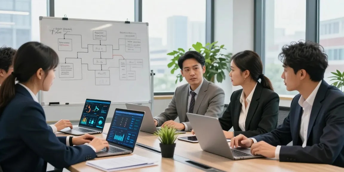 Collaborative team discussing טלפוניה לעסק solutions in a modern office