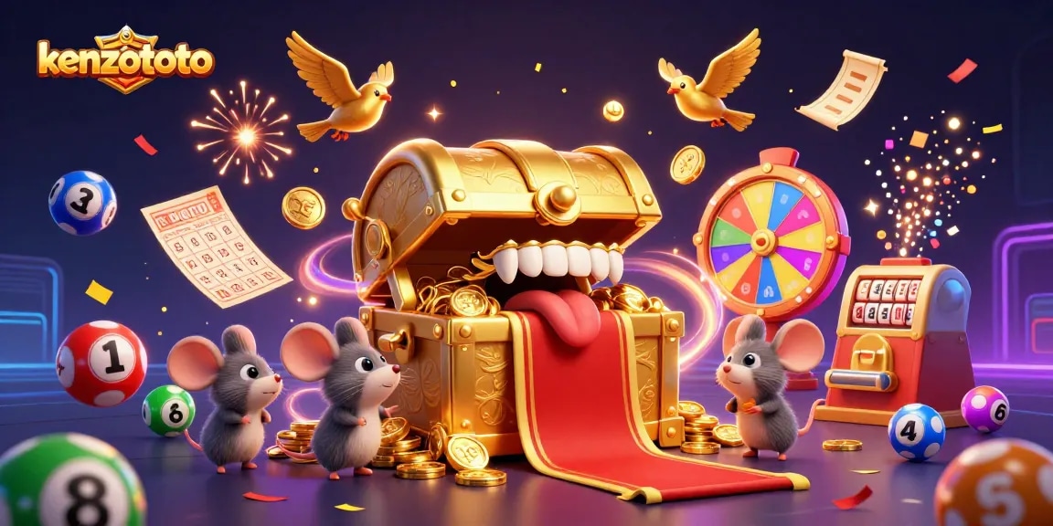 Experience the excitement of kenzototo with a dynamic illustration of lottery themes, vibrant colors, and engaging characters.