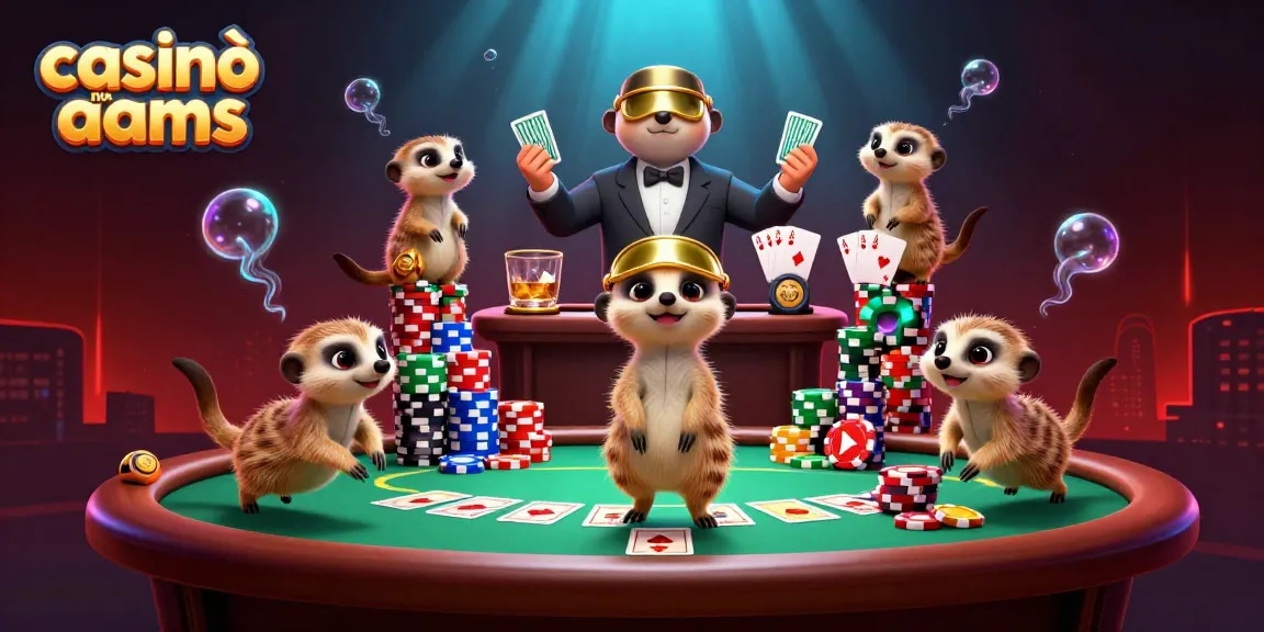 Casinò non AAMS: un gruppo di meerkat in un'operazione di casinò con carte e chip colorati.