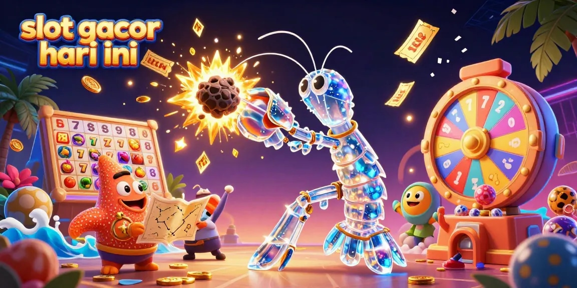 Experience the thrill of slot gacor hari ini with vibrant slot reels and a dynamic scene of excitement.