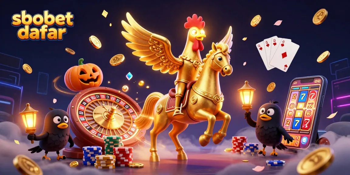 Engage in sbobet daftar and experience thrilling casino adventures with a vibrant 3D illustration.