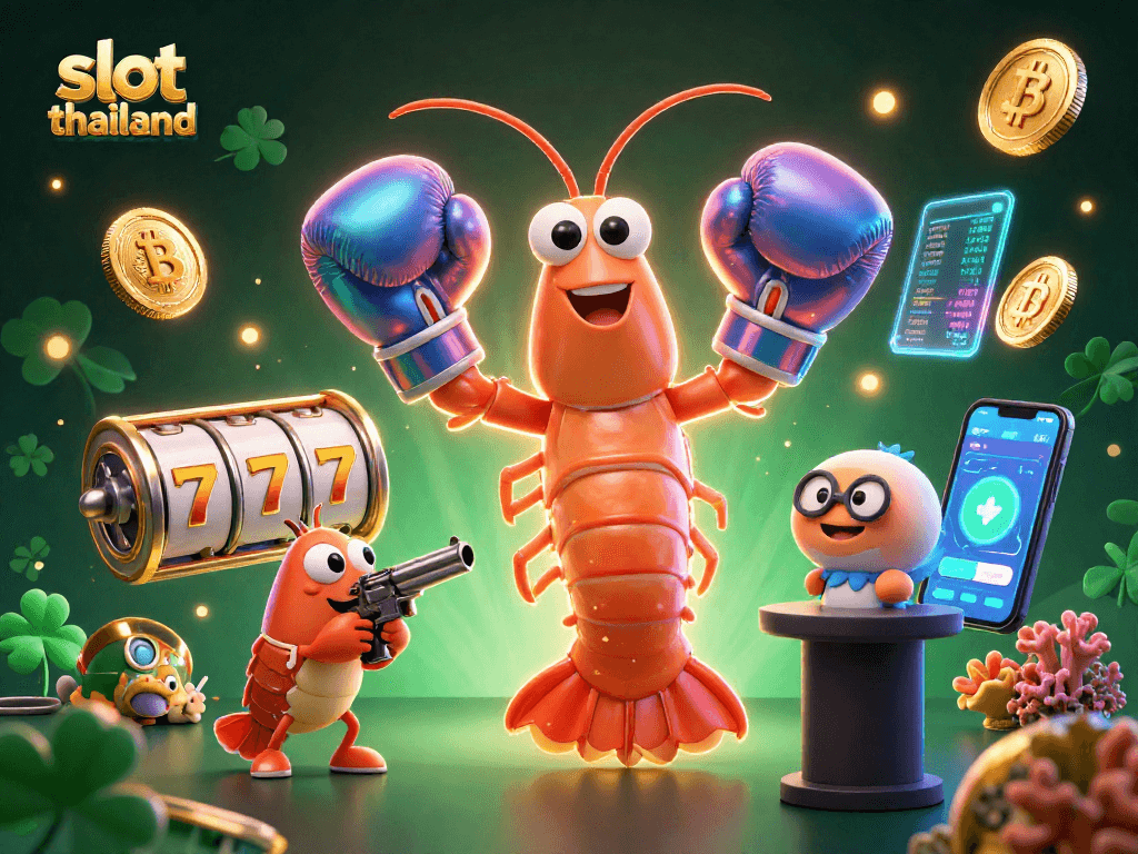 Experience the thrill of slot thailand with colorful characters and crypto elements in a dynamic casino scene.
