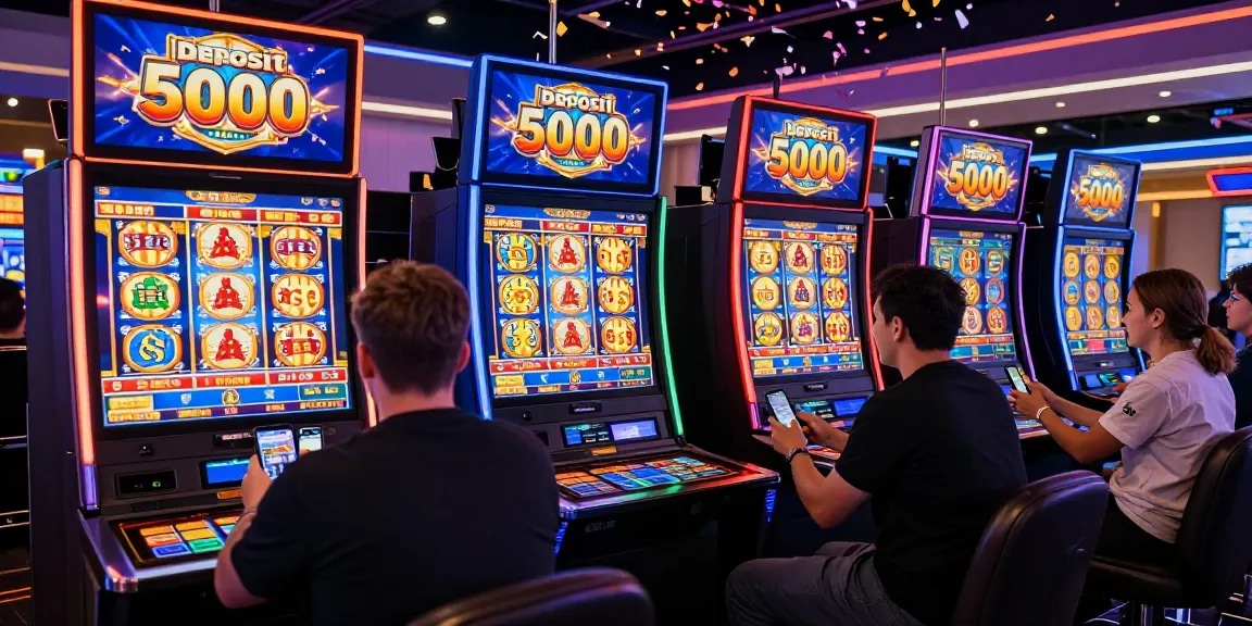 Players enjoying a lively online casino experience with slot deposit 5000 options, vibrant graphics, and dynamic animations.