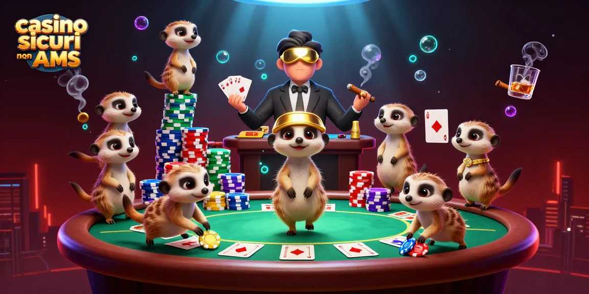 Giocatori nei casino sicuri non AAMS con spettacolari torri di chip e carte da poker.