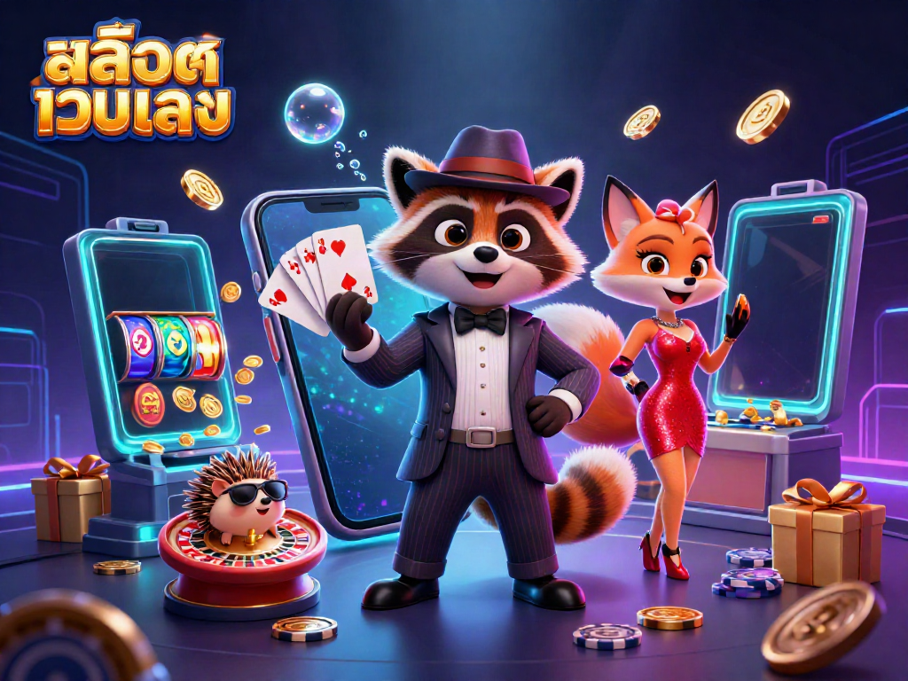 Engage with สล็อตเว็บตรง alongside charming characters in a vibrant gaming scene full of excitement.