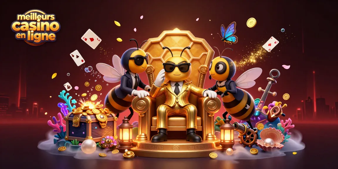 Jeu palpitant aux meilleurs casinos en ligne, avec un boss abeille et des éléments de jeu colorés.