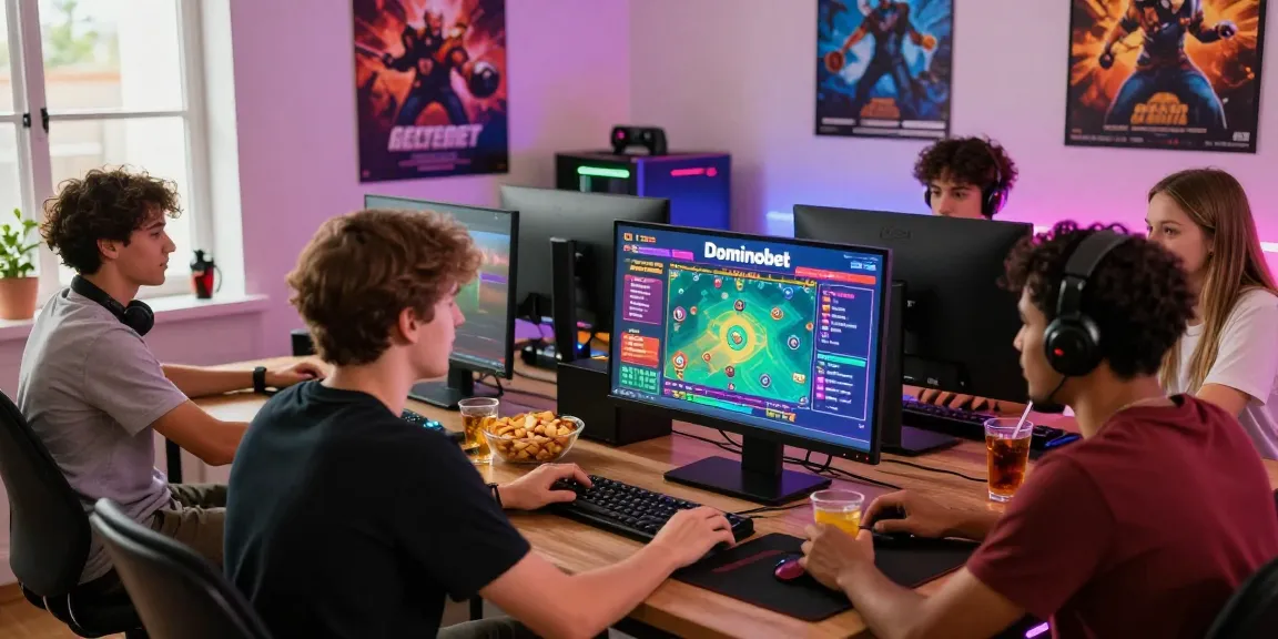 Engaging scene of friends playing Daftar Dominobet games together, showcasing excitement and social interaction.