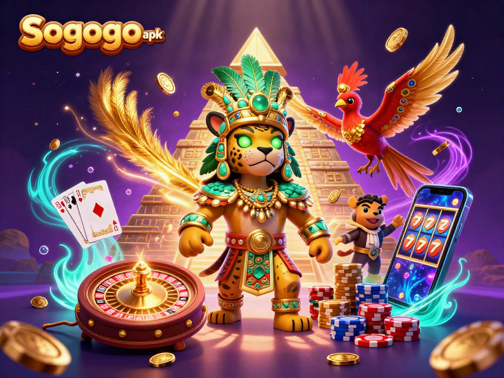 Experience the excitement of Sogogo apk with our vibrant 3D casino-themed illustration.