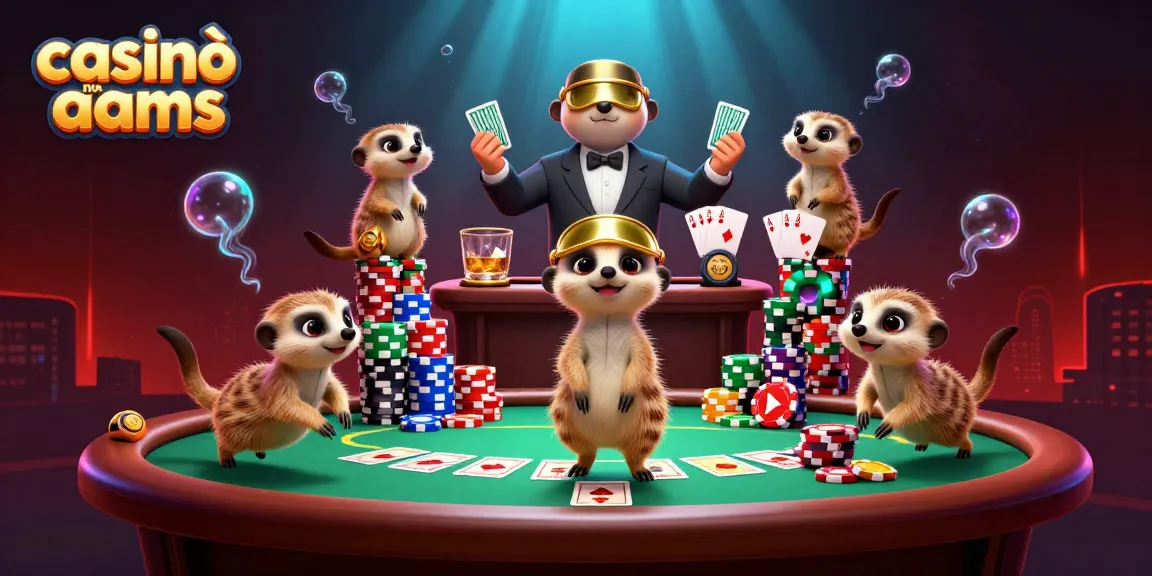 Casinò non AAMS: un gruppo di meerkat in un'operazione di casinò con carte e chip colorati.