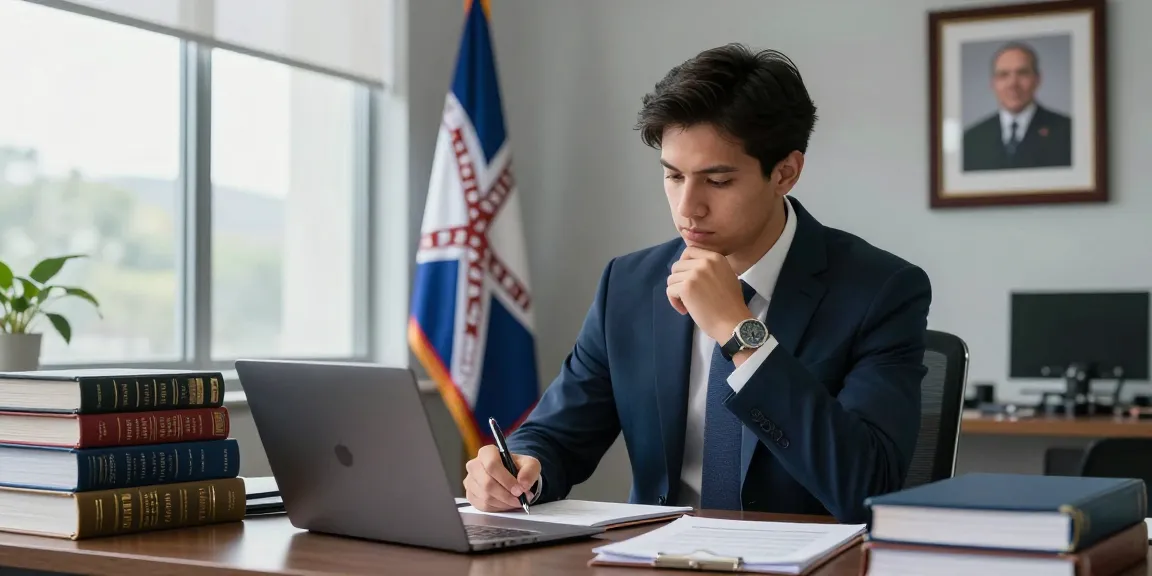 Bradley Robinson Alabama, aspiring attorney in a modern law office, deep in thought with legal documents.