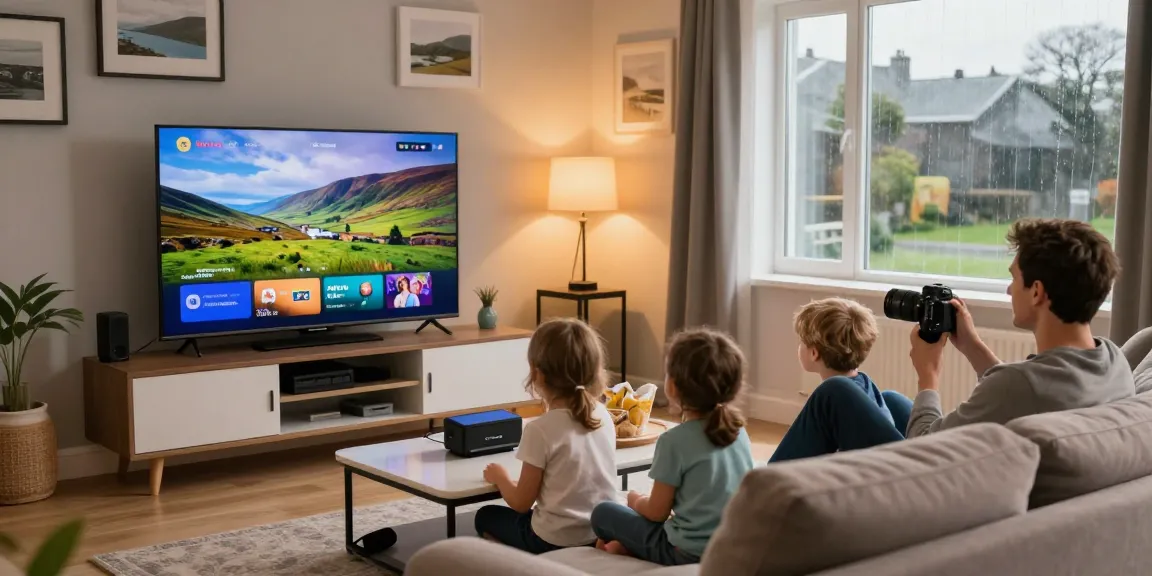 Best IPTV Ireland - Family enjoying shows with smart TV in cozy living room setting.