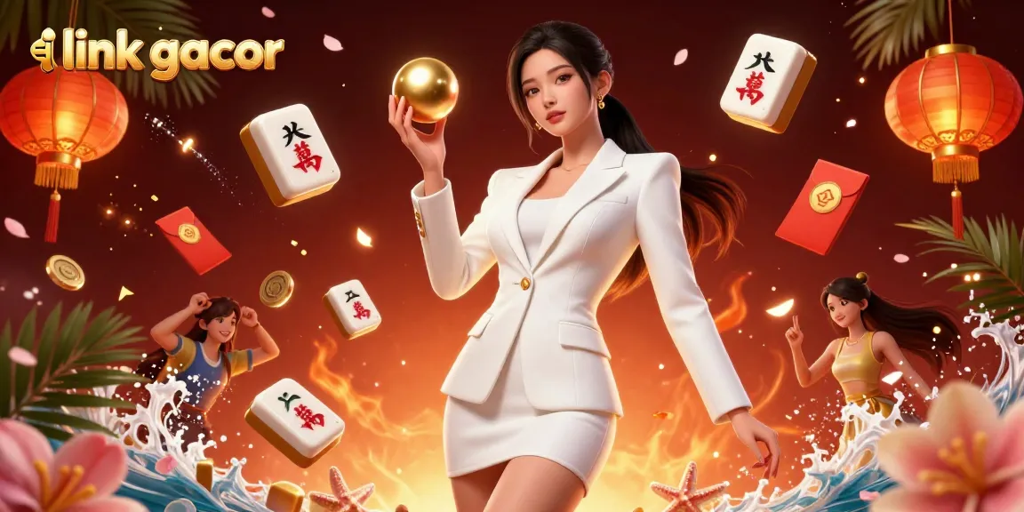 Experience excitement with link gacor in this vibrant casino illustration featuring Asian woman, roulette, and joyful elements.